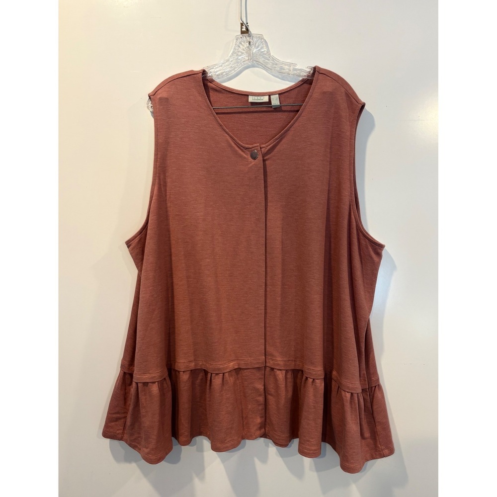 LOGO Lounge Lori Goldstein Peplum Ruffle‎ Sleeveless Knit Vest Top Rose 3X